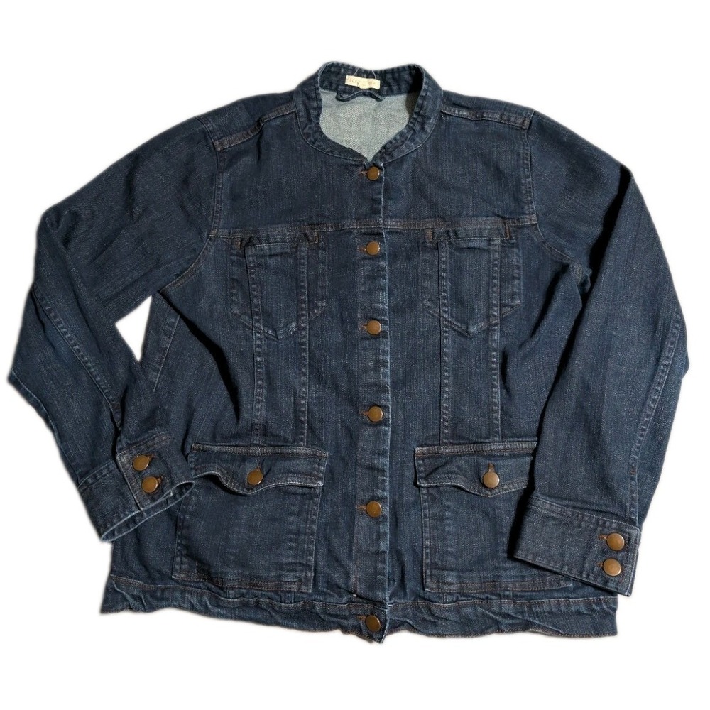 Eileen Fisher Denim Jacket Womens XL Blue Stretch Utility Chore 4 Pocket